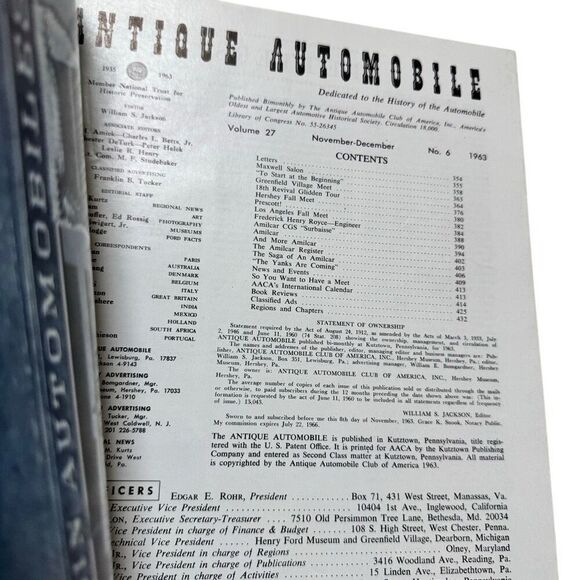 Antique Automobile 1963 Magazine November -December Volume 27 Issue 6 - Picture 3 of 3